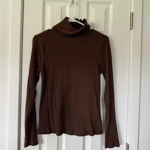 Brown Ribbed Turtleneck Sweater